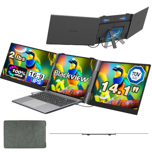 Image of Blackview Triple Laptop Screen Extender 14 inch USB C Plug Play | Detachable 4.5mm 1kg, 1080P FHD IPS, 180 Rotate, Extend /Mirror /Portrait, 100W Reverse Charging, Compatible with Mac /Switch