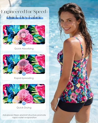 Image of Century Star 2026 Modest Tankini Swimsuits for Women | Tummy Control Two Piece Bathing Suit | Tops with High Waisted Shorts