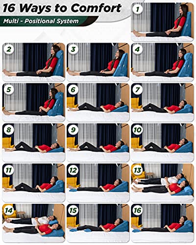 Lunix Lx8 Adjustable 4Pcs Orthopedic Bed Wedge Pillow Set, Post Surgery 100% Memory Foam For Back, Neck, Leg Pain Relief, Sitting Pillow For Acid Reflux And Gerd, Comfortable Pillows For Sleeping Blue #TOP6