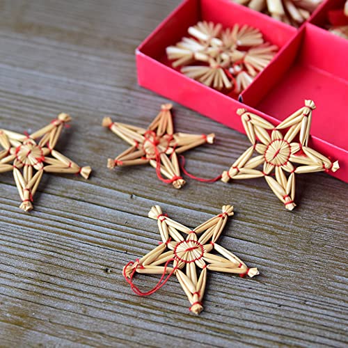 Lazyspace 24 Piece Straw Star Set - Christmas Tree Ornament - Straw Pendant For The Christmas Tree - Natural Christmas Tree Hanging - Christmas Decoration #TOP1