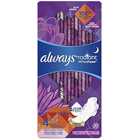 ALWAYS Radiant Size 4 Overnight Pads With Wings Cover