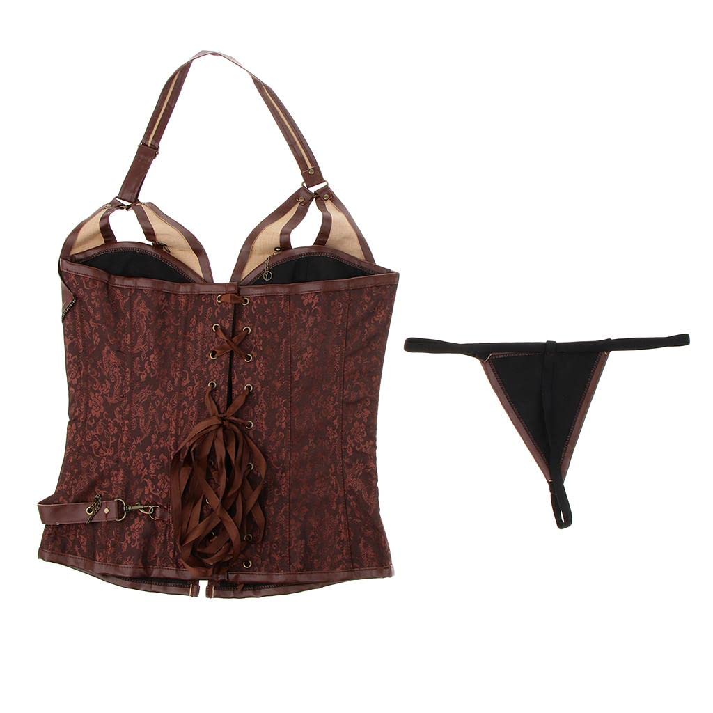 BNF®Women's Gothic Overbust Corset Bustier Waist Cincher with T-Back Brown 2XL|Clothing, Shoes & Accessories|Womens Clothing| & Sleep |Package Includes:1 Piece of Corset-image-12