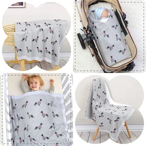 LAWKUL Babydecke 100% Baumwolle Weich Gestrickt Babydecken für Neugeborene Jungen Mädchen Dackel Wursthund 100x80cm Grau