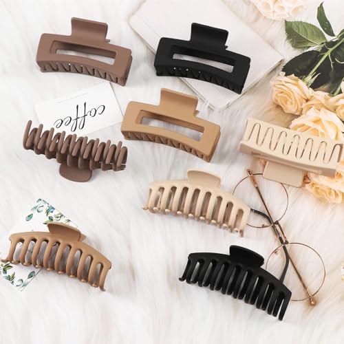 Image of PACTIV 6pcs Neutral Colors Hair Clips For Women's Thick Hair Nonslip Jumbo Claws Clip Long Jaw Clips Banana Square Hair Claws Strong Hold Hair Styling Accessories, Multi Color