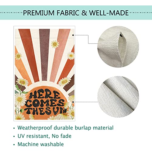 Baccessor Summer House Flag Here Comes The Sun Vintage Retro Daisy Double Sided 28X40 Inch Welcome Yard Flag Burlap Spring Seasonal Farmhouse Outside Outdoor Decoration (Large) #TOP5