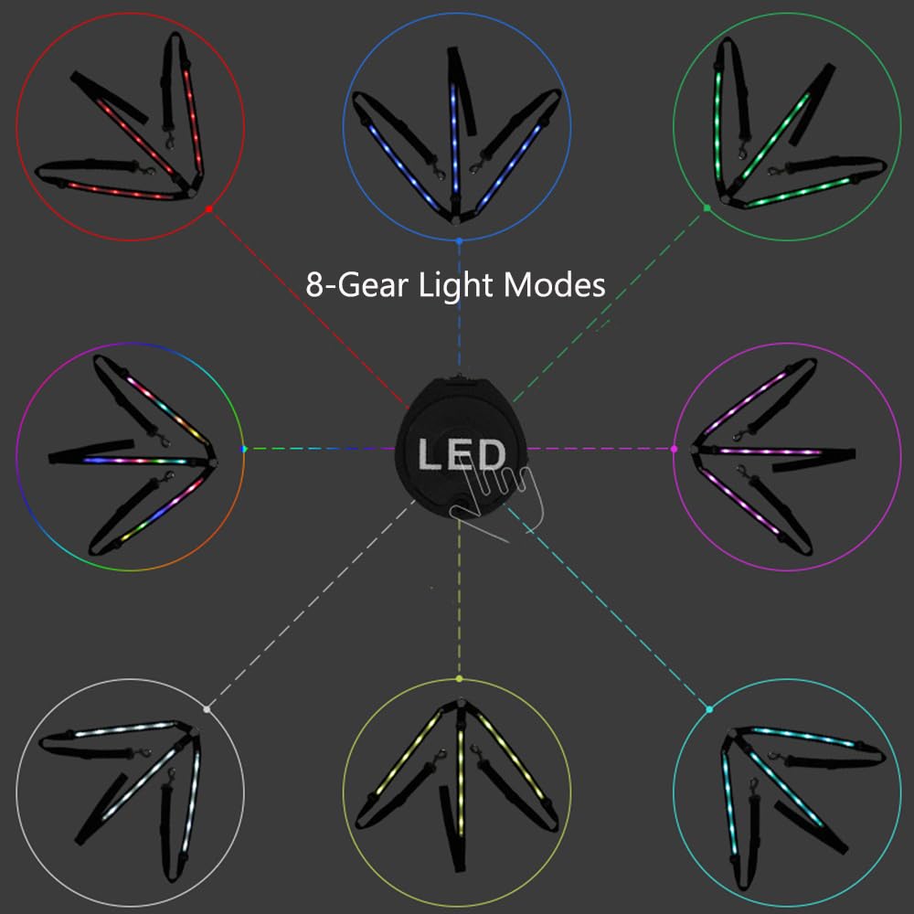 Sangle de poitrine lumineuse pour cheval - 7 couleurs LED réglables - Accessoires de fixation (sangle noire, rechargeable par USB)