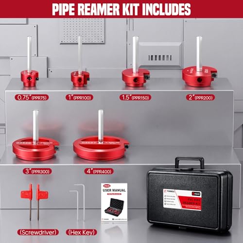 FUNNBIE 6Pcs PVC Pipe Reamer Kit, Durable Aluminum PVC Fitting Saver for Sch.40 CPVC, ABS, Lightweight Socket Hub Saver Includes 3/4\", 1\", 1-1/2\", 2\", 3\", 4\", Plumbing Tool Fits Standard 1/2\" Drill