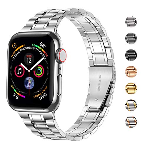 Image of MioHHR Solid Stainless Steel Band Compatible with Apple Watch 41mm, Metal Strap with Soft TPU Case for iWatch Series 9 8 7 Women and Men, Silver