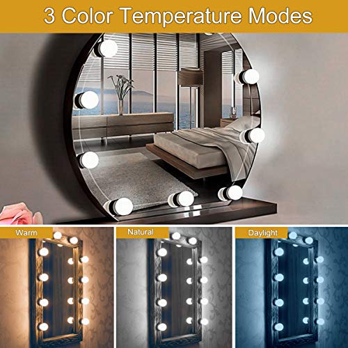 Image of Mirror Lights Hollywood Style Makeup Vanity Light for Mirror, Vanity Lights with 10 Dimmable Bulbs, USB Cable, 3 Color Modes & 10 Adjustable Brightness (USB Charger Not Include)