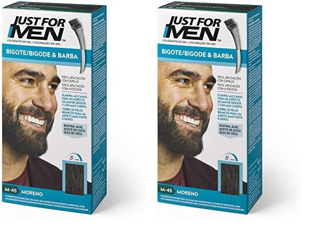 Just For Men Tinte Para Bigote Y Barba, Elimina Las Canas Para Una Apariencia Más Espesa Y Completa, Con Pincel Aplicador Incluido, Color Castaño Oscuro, M45 (Paquete de 2)