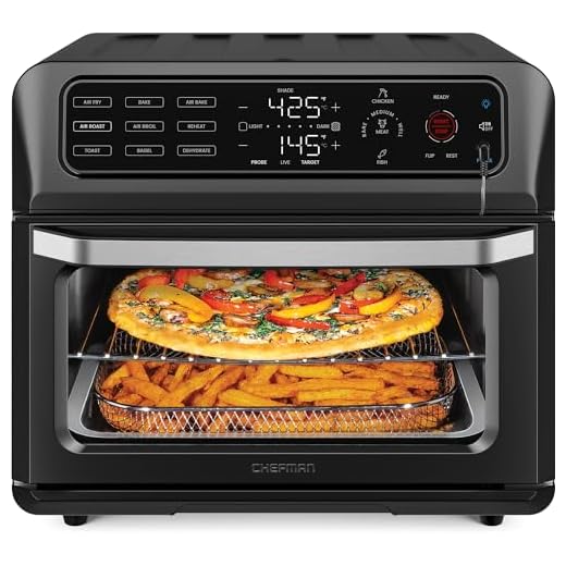 Chefman Air Fryer Toaster Oven Combo with Probe Thermometer, 5-In-1 Black Convection Oven Countertop, 10 Inch Pizza, 4 Slices of Toast, Cooking, Baking, Toasting, Roaster Oven Air Fryer 20 Qt