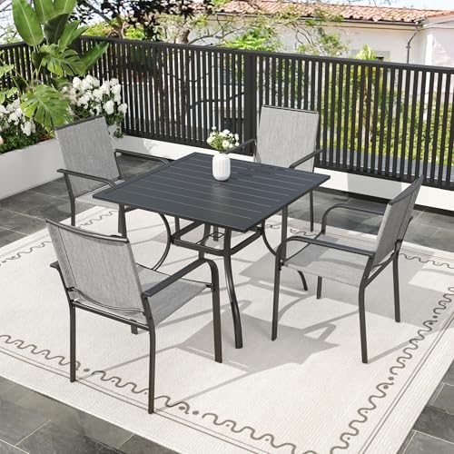 Anumutig 5-Piece Outdoor Dining Set, 35‘’Square Table with 4 Stackable Patio Chairs, All Weather Frame Furniture Set - Gray
