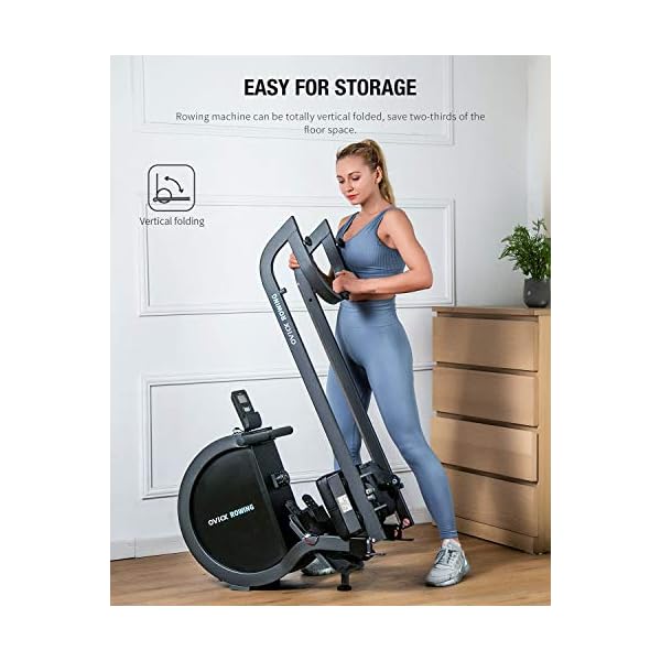 OVICX R100 Foldable Home Rower with Adjustable Foot Plate, Extra Long Track, and 16 Point Intensity Levels for Full-Body Workouts