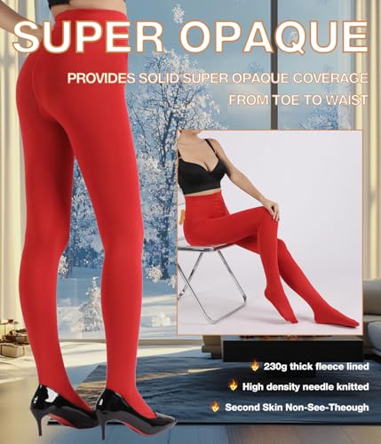 Image of MERYLURE Fleece Lined Tights Women, Winter Warm Opaque Thermal Pantyhose, High Waisted Thick Control Top Leggings