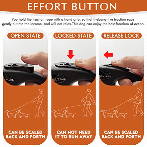 KOOLTAIL Dual Retractable Hundeleine für Zwei Hunde bis 110 Lbs, Heavy Duty Doppelkopf 16 ft Erweiterbare 360° Tangle-Free One Button&Lock Bremse Hundeleine für kleine mittlere Orange