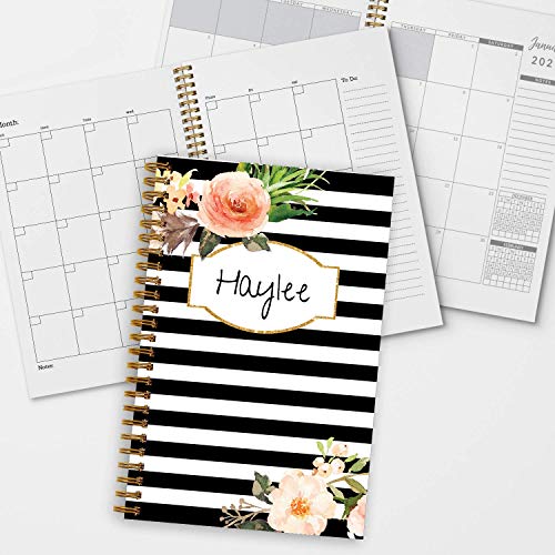 Classic Floral Personalized Monthly and Weekly Softcover Planner and Organizer, 1 full year, DATED or UNDATED OPTION, 5.5