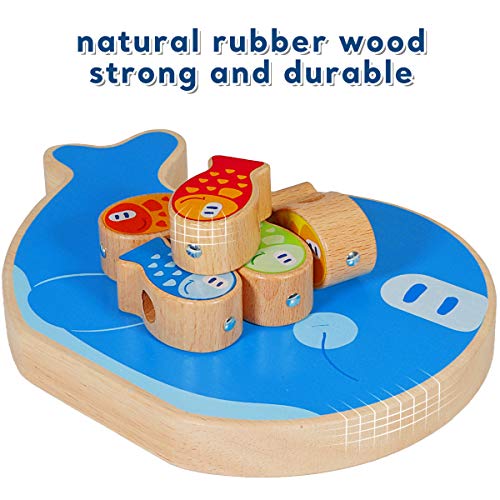 Aitey Fishing Game, 4 in 1 Wooden Magnetic Fishing Toys Montessori Sorting Stacking Fine Motor Skill Toys for Toddlers 2 3 4 Years Old Boys Girls