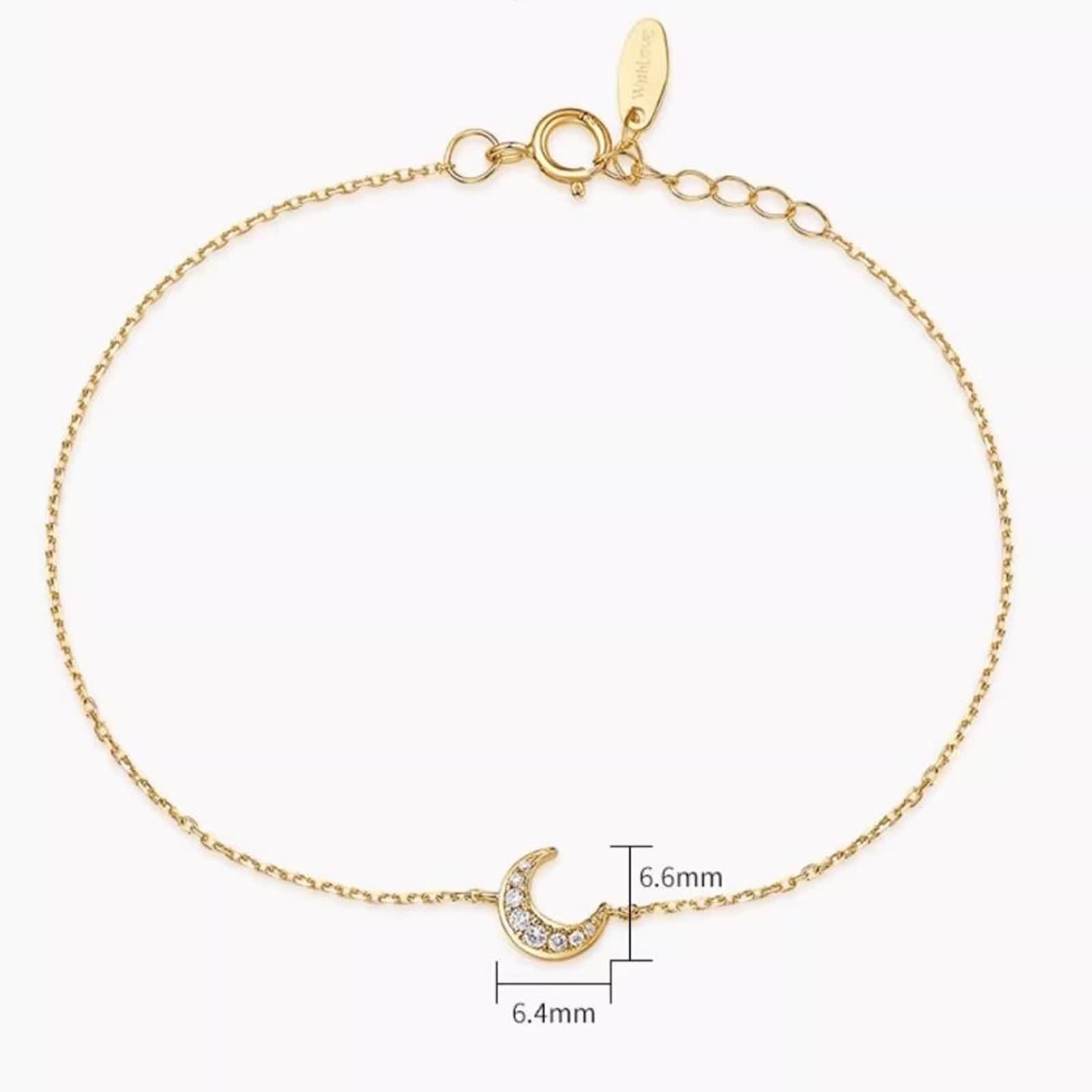 Pulsera de moda para mujer, pulseras de cadena de diamantes blancos de 0,04 quilates, joyería de cadena de luna de oro amarillo