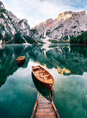 Puzzle 500 pièces : Les barques du lac de Braies Italie Ravensburger Nathan - vue 3