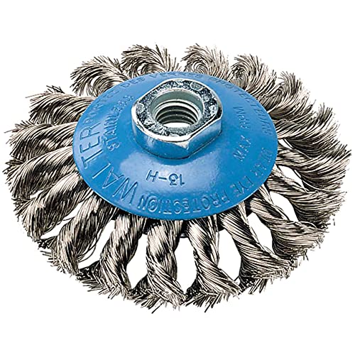 Walter 13H514 Saucer-Cup Knot-Twisted Brush – 5 in. Carbon Steel Wire Brush with 5/8-11 in. Arbor Hole. Surface Finishing Supplies
