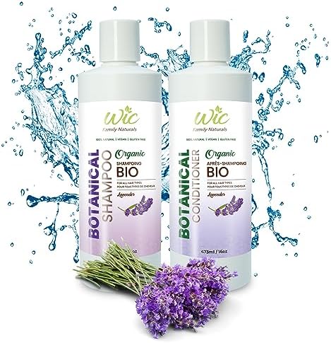 WIC Family Naturals Organic Shampoo and Conditioner Set For All Hair Types, Phthalate, Paraben & Sulfate Free Shampoo and Conditioner Gentle Formula (Lavender, 16oz)