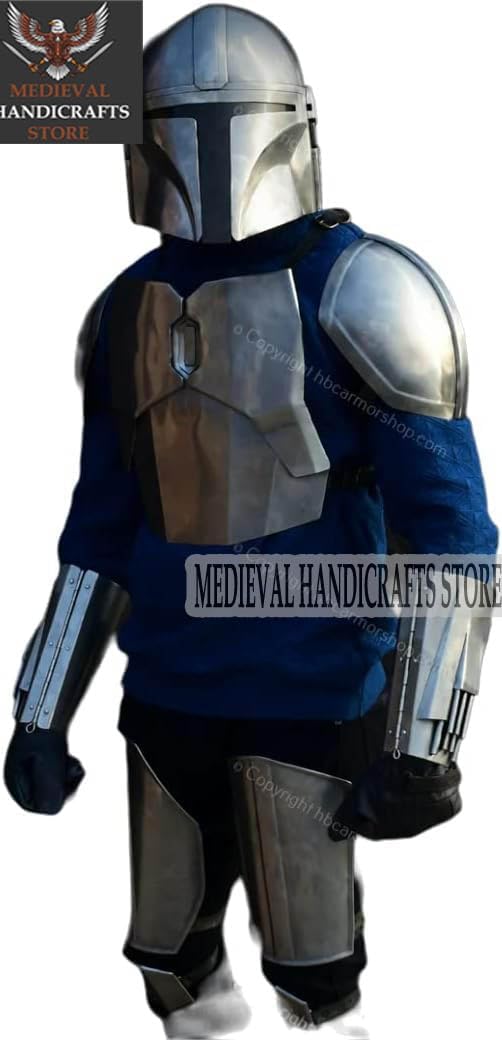 Mandalorian Armor Costume with Helmet Full Body Armor Easy to Wear Metal Armor For Halloween, Standard, Silver