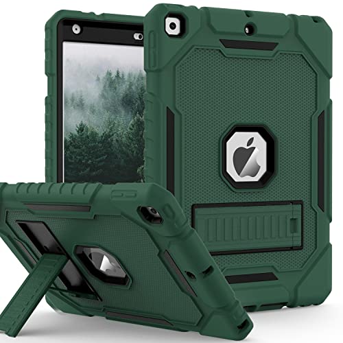 Image of ZoneFoker Case for iPad 9th /8th /7th Generation 2021 /2020 /2019(10.2 inch), Heavy Duty Military Grade Shockproof Rugged Protective 10.2 inch Cover with Built-in Stand for iPad 9 8 7 Gen (DeepGreen+Black)