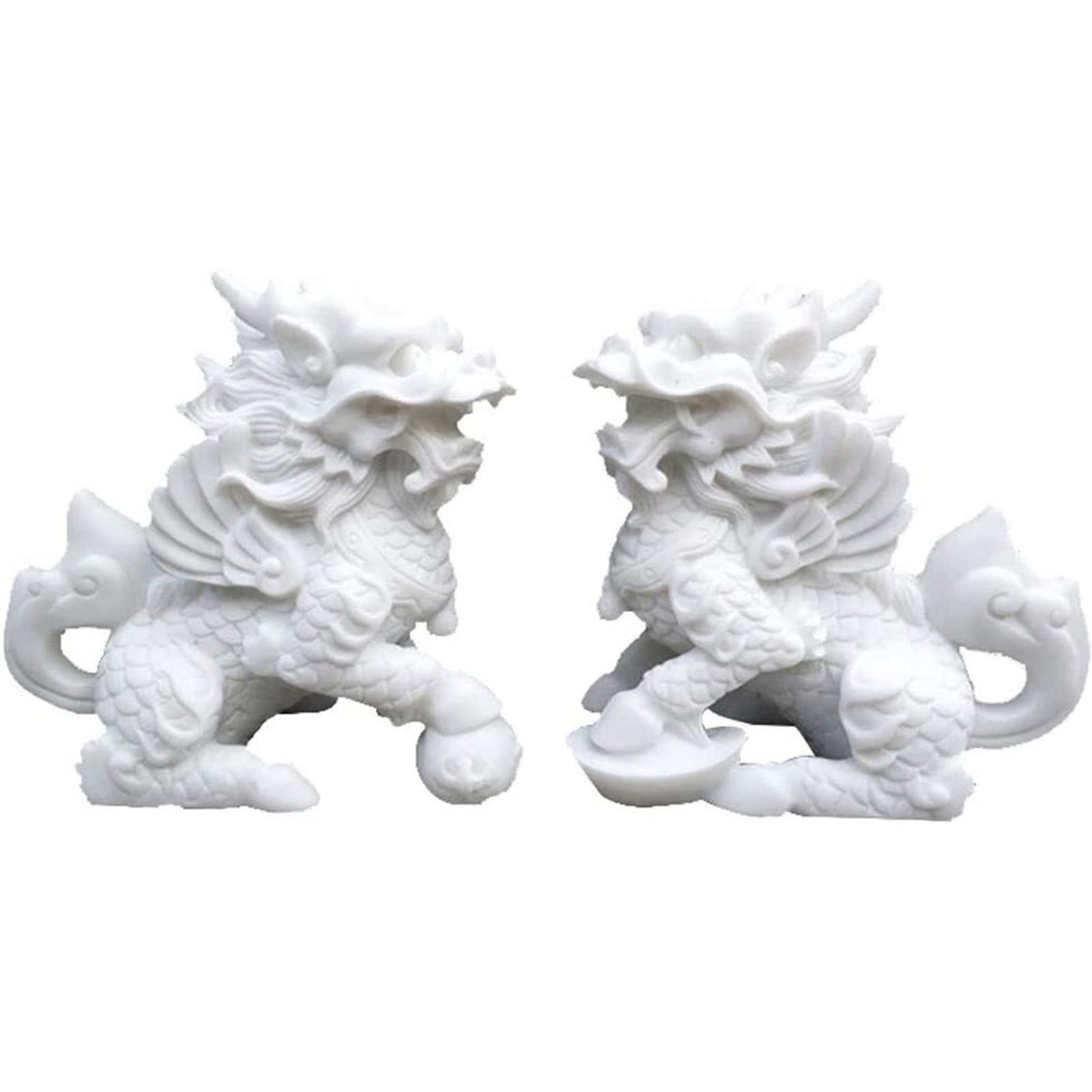 Amazon｜風水像、中国風水麒麟/チーリン像のペア、繁栄の白い麒麟石の