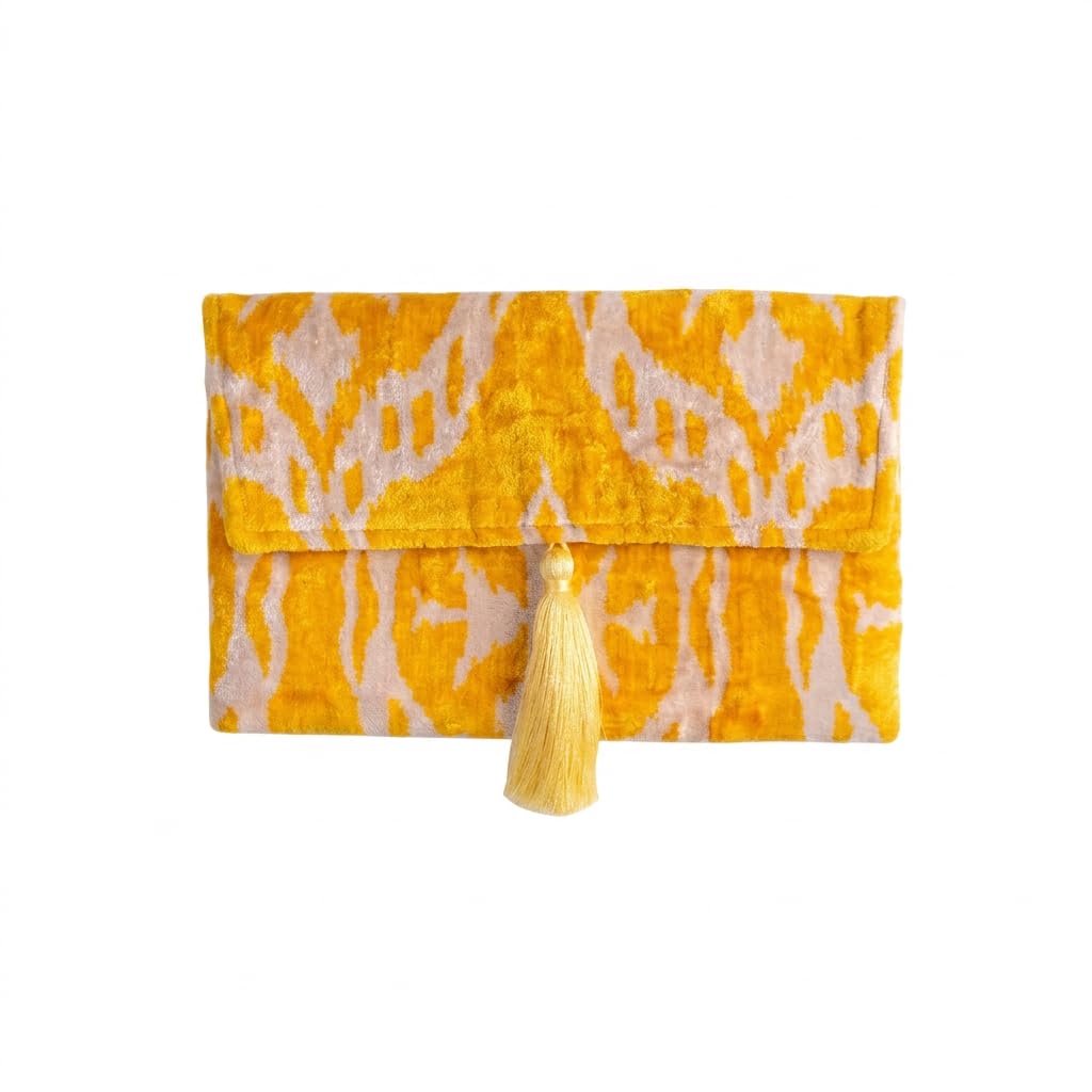 Bolso Ikat de terciopelo de seda hecho a mano, estilo sobre, diseño bohemio, patrón étnico, opción de correa de cadena, bolso de mano de fiesta de noche, bolso de mano premium, blanco roto
