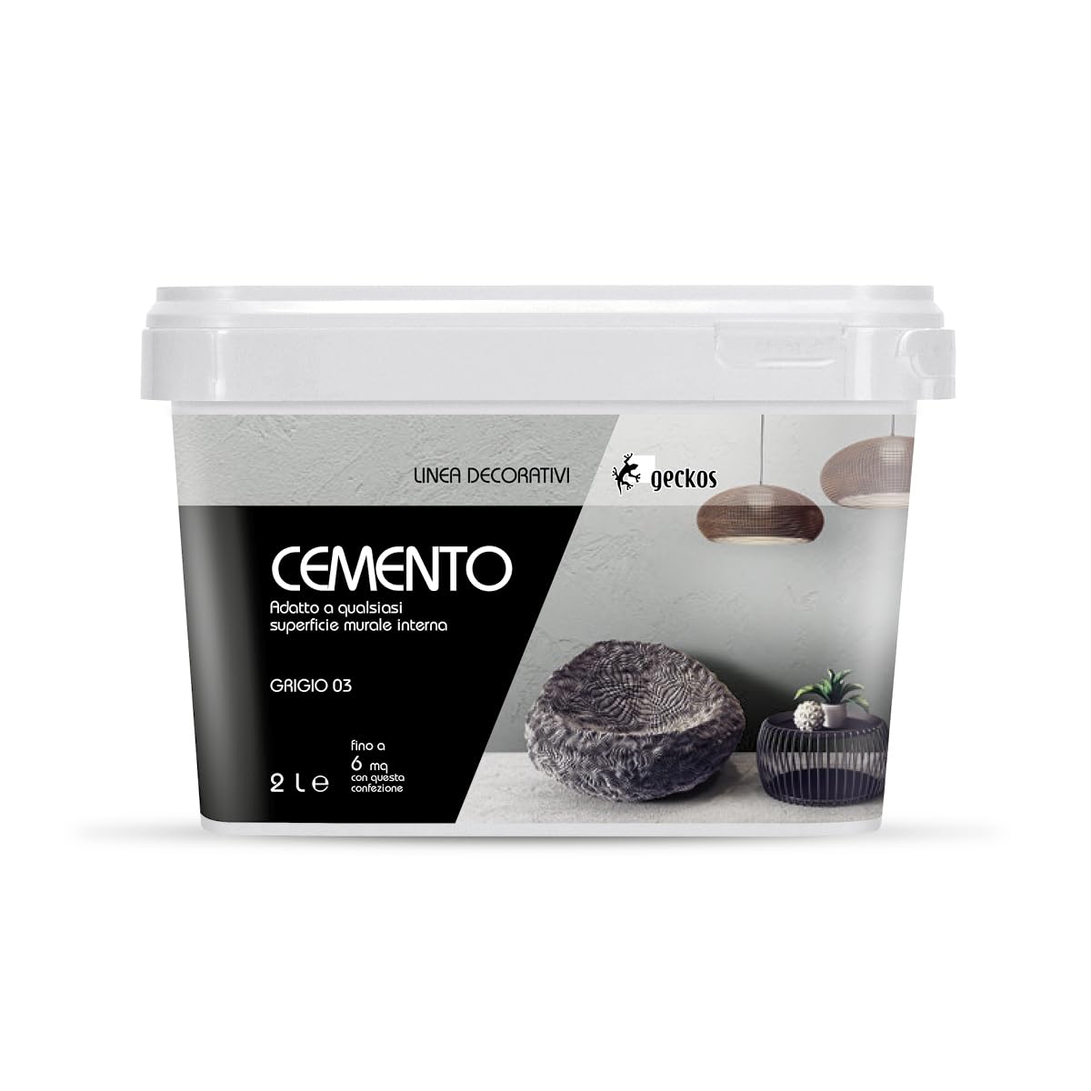 GECKOS Pittura Decorativa per Interni Effetto Cemento 2 LT Vernice Murale Pronta all’Uso per Pareti Finitura Cemento Facile Applicazione Ideale per Soggiorno E Camera Da Letto