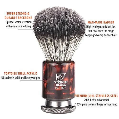 Luxury Shaving Brush For Men By Vikings Blade, Ultra Heavy Acrylic & 316L Steel Handle, Super Strong Knot Backbone, Minimal Shedding, Fast Lather, Extremely Smooth & Plush On Skin (Fire Mare) #TOP1