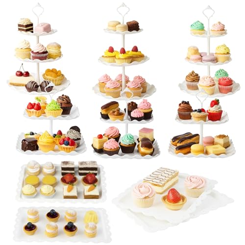 10-Piece Cake Stand Collection Featuring 3 Two-Tier and 3 Three-Tier Stands with 4 Appetiser Trays for Weddings and Parties