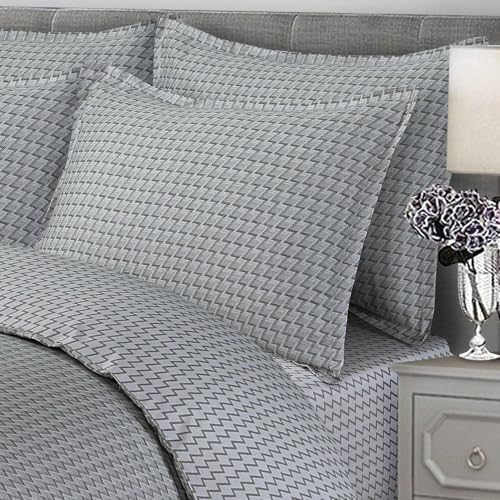 Majestic Giftware Madison Linen 4 Pcs 48" Full Size Duvet Bedding Set (BL102-48F-2-4pcs) Cambridge - Gray 300 Thread Count Cotton Sateen | 1 Fitted Sheet, 1 Duvet, 2 Pillowcases