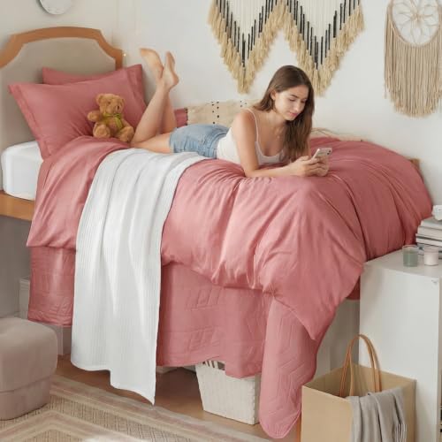 Image of Bedsure Prewashed Twin Duvet Cover, Cotton-Like Bedding Set, Clay Pink | Ultra Soft, Relaxed Texture, Twin XL Breathable Comfort, Hidden Zipper, 8 Corner Ties, Easy Care, OEKO-TEX, Year-Round Use