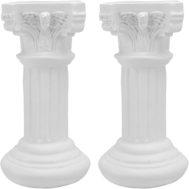 Cabilock Greek Decor 2pcs Resin Roman Column Group Greek Column Statue Small Roman Column Zen Garden Sand Table Mini Column Figurines Miniature Architectural Sculpture White Floral Decor