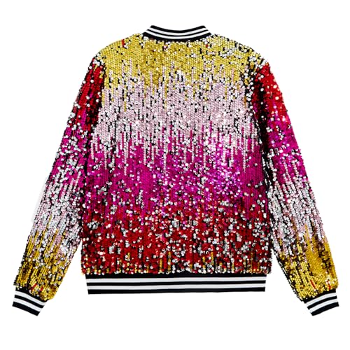 Image of YIYI Mens Sequin Jacket Bomber Sparkly Striped Varsity Glitter Jacket Male Party Outwear Coat Birthday Holiday Clothes