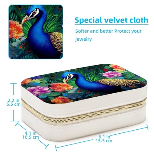 Boîte à bijoux de voyage paon coffret portable bagues colliers