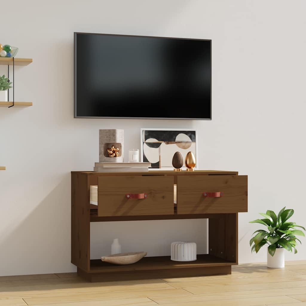 Meuble TV en pin massif marron miel 90 x 40 x 60 cm