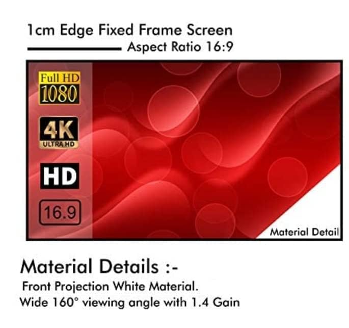 Image of BIG VUE 1 Cm Edge 120 Inches Fixed Frame Projector Screen 16:9 Diagonal Active 3D 4K Ultra Hd Projection Screen (120 Inch, White)