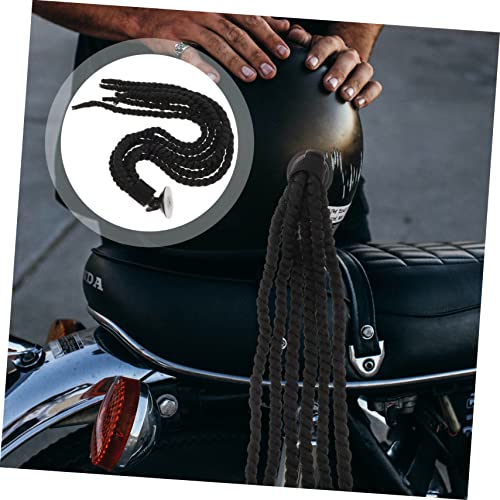 Peluca trenzada negra para casco adorno sintético reutilizable de motocicleta 4