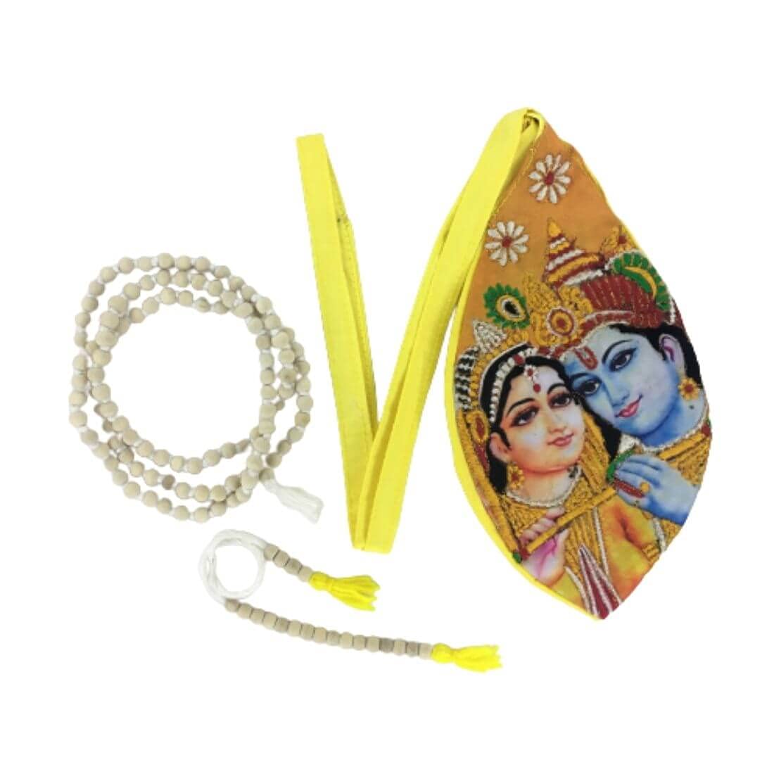 Mala Tulsi en bois avec sac de méditation Japa Jholi Hare Krishna