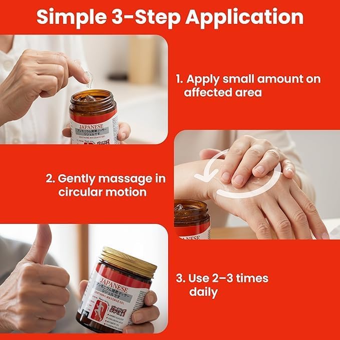 Image of KYANAH Japanese Formula Soothing Massage Gel for Joint & Muscle Pain Relief | Herbal Arnica & Mugwort Extract | Fast Absorbing Back, Neck, Knee & Leg Pain Relief Balm | Non-Greasy Muscle Gel 100g