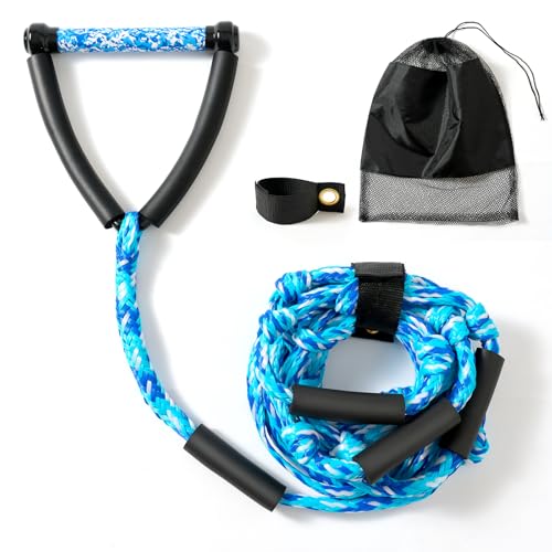 QLOOASEA 25 FT Wake Surf Rope for Boat Floating Wakesurf Rope with Handle 4 Sections Adjustable Wake Surfing Tow Ropes for Wakesurfing and Water Sports
