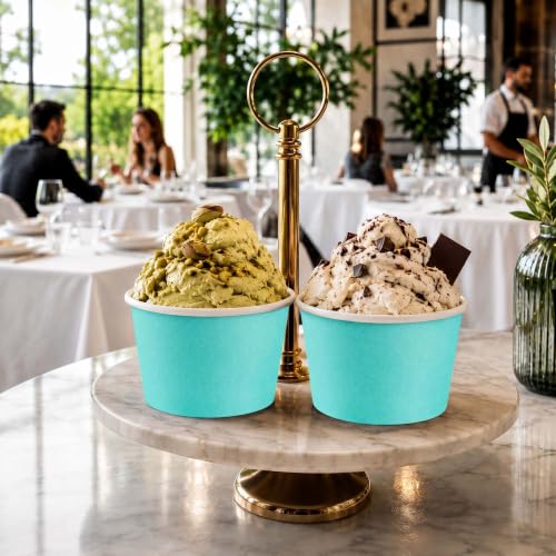 Image of Restaurantware Coppetta 4 Ounce Dessert Cups, 200 Disposable Ice Cream Cups - Lids Sold Separately, Heavy-Duty, Turquoise Paper Frozen Yogurt Bowls, For Hot And Cold Foods