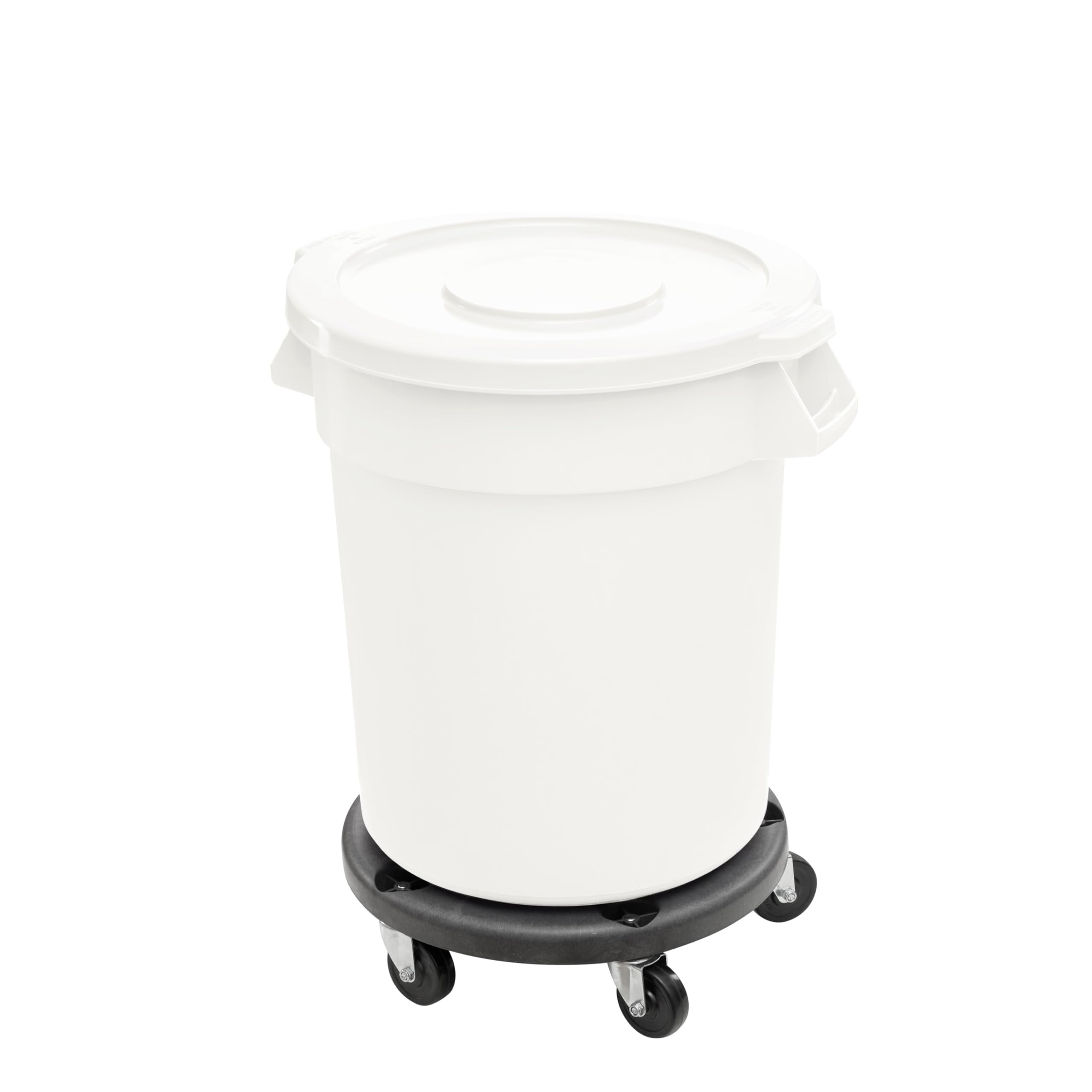 Zedfire Feed and Seed Storage Container, 55 Gallon White Round Commercial Trash Can with Lid and Dolly, Food Storage Plastic Bin, Use in Agricultural,