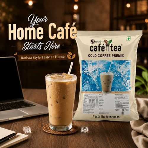 Image of Cafe N Tea Cold Coffee Premix Powder 1kg (Pack of 2 x 500g) Instant Drink Mix Cafe Style Iced Coffee Rich Creamy Easy to Make Makes 40 Glasses