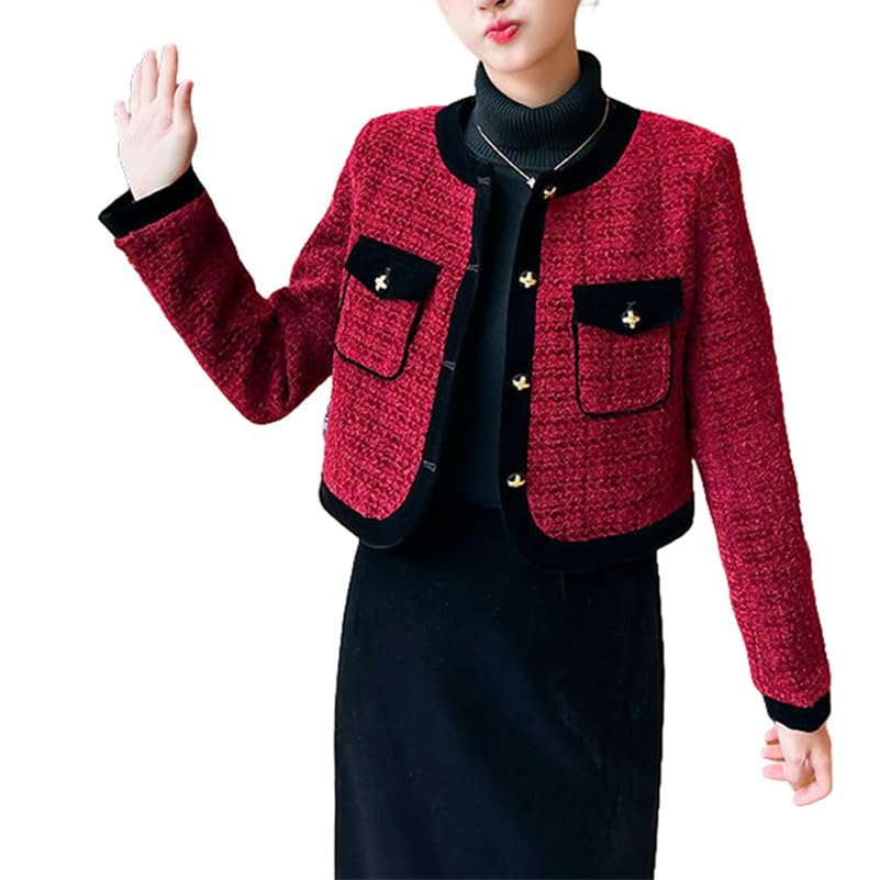 Veste en tweed rouge femme courte pour structurer votre silhouette