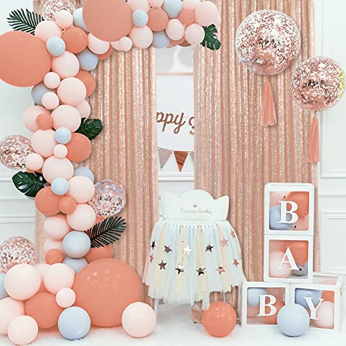 Image of SoarDream Rose Gold Glitter Sequin Backdrop Curtains 4 Pieces 2ftx8ft Dessert Backdrop Wedding Party Decor Glitter Photography Background
