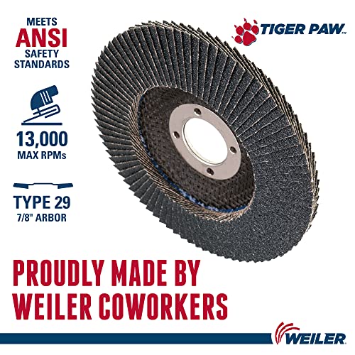 Image of Weiler 51120 4-1 /2 inch Tiger Paw Abrasive Flap Disc, Angled (Ty29), Phenolic Backing, 60Z, 7 /8 inch Arbor Hole (Pack of 10)