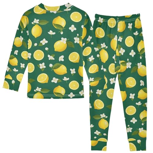 Pajama Sets Long Sleeve Lemon Slice Flower Green Soft Comfy Sleepwear 2 Piece PJS 3-8T3